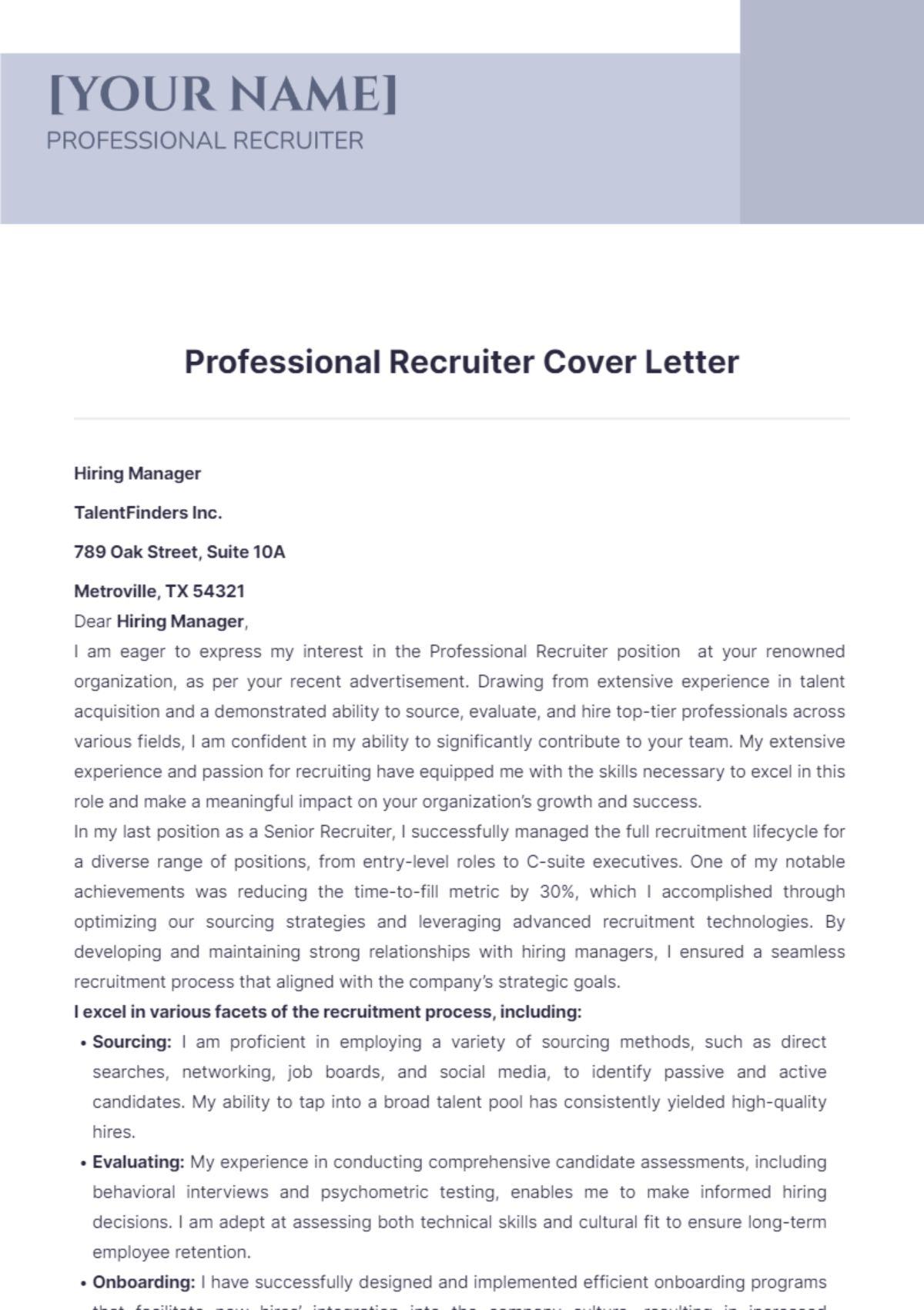 Professional Recruiter Cover Letter - Edit Online & Download