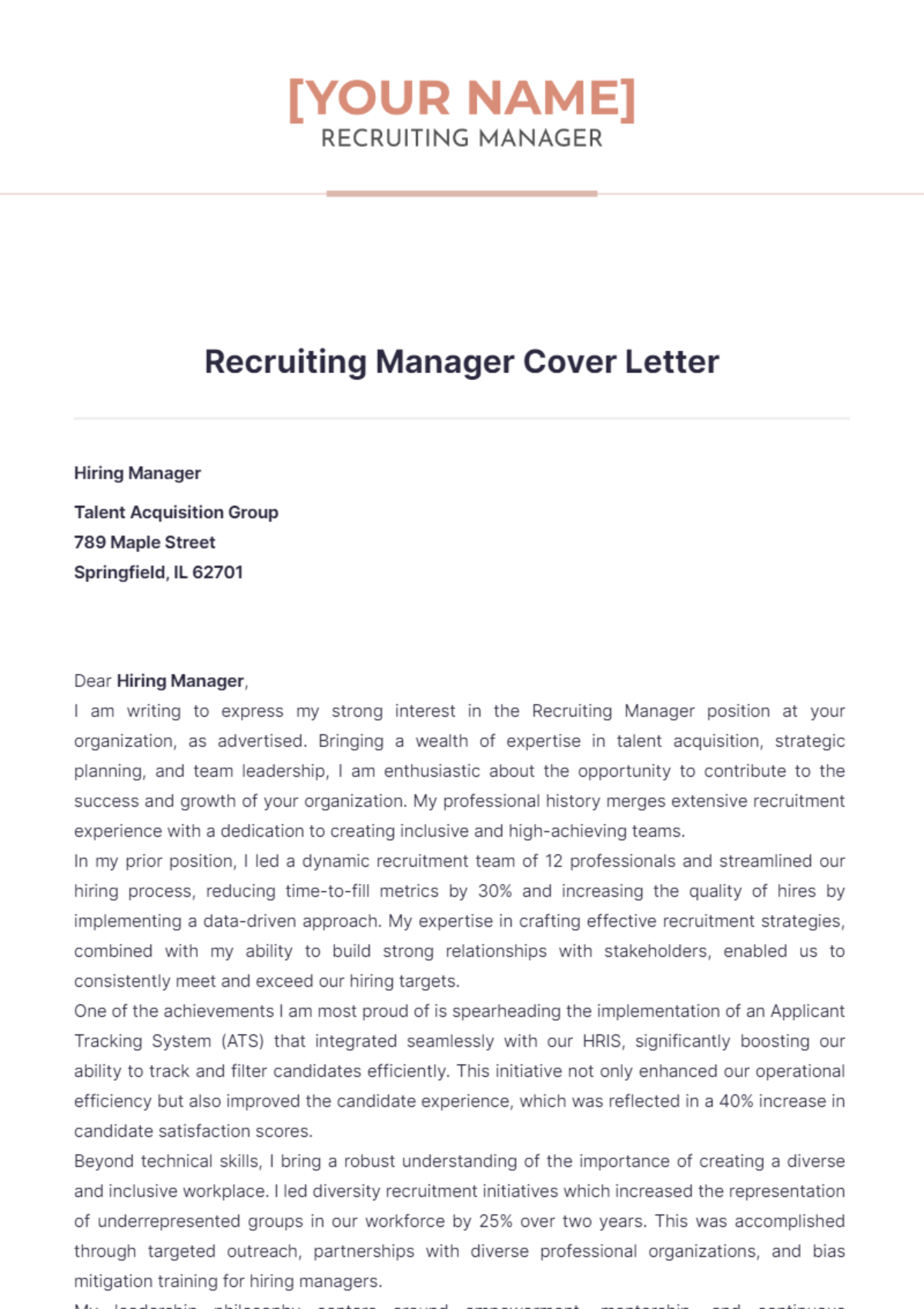 Recruiting Manager Cover Letter - Edit Online & Download