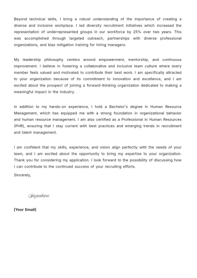 Free Recruiting Manager Cover Letter to Edit Online