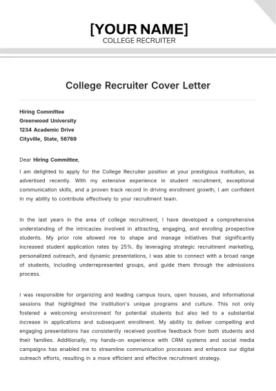 Free College Recruiter Cover Letter to Edit Online