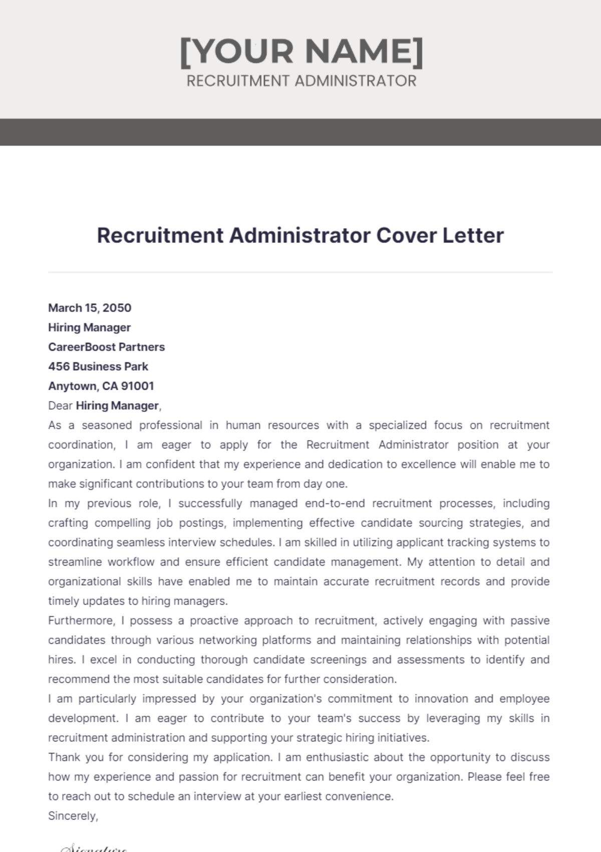 Recruitment Administrator Cover Letter - Edit Online & Download