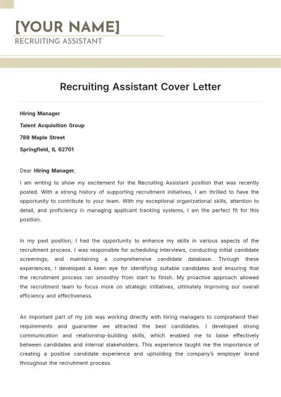 Free Recruiting Assistant Cover Letter to Edit Online