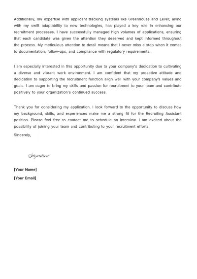Free Recruiting Assistant Cover Letter to Edit Online