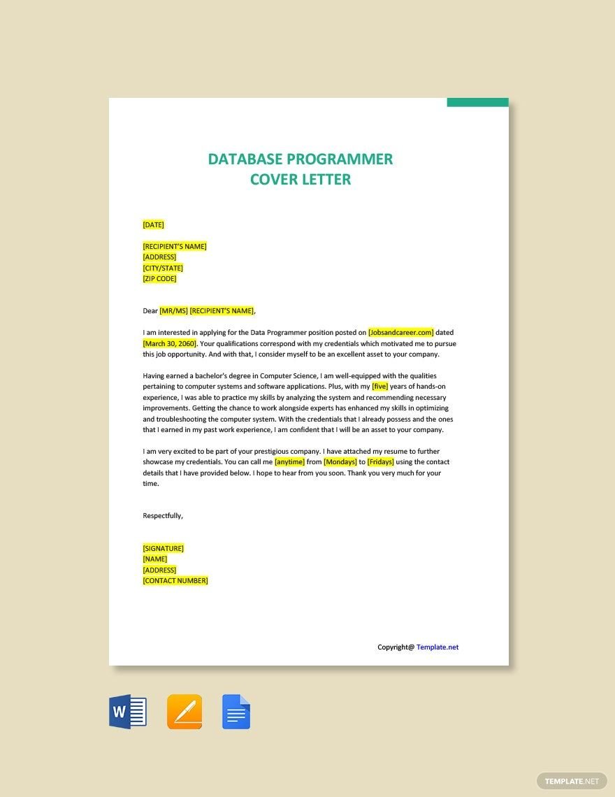 Database Programmer Cover Letter