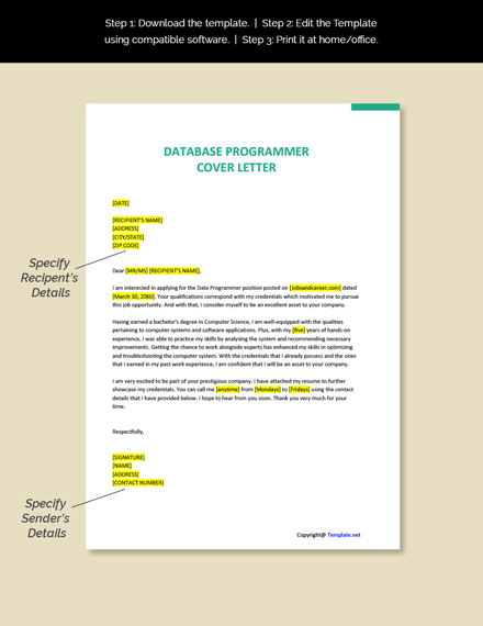 Free Database Programmer Cover Letter Template - Google Docs, Word ...