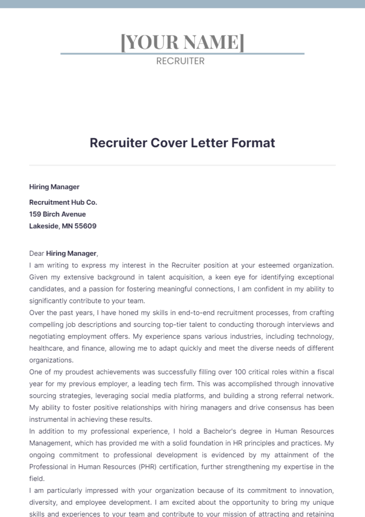 Recruiter Cover Letter Format - Edit Online & Download