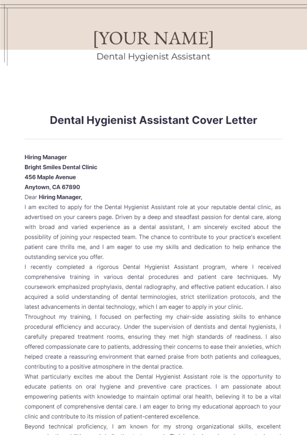 Dental Hygienist Assistant Cover Letter - Edit Online & Download