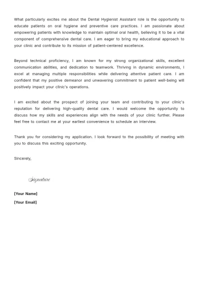 Free Dental Hygienist Assistant Cover Letter to Edit Online