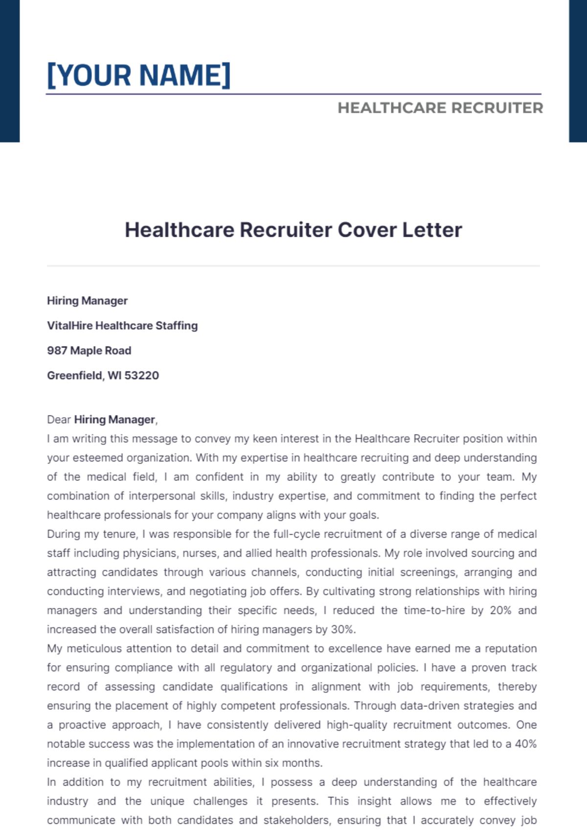 Healthcare Recruiter Cover Letter - Edit Online & Download