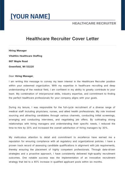 Free Healthcare Recruiter Cover Letter to Edit Online