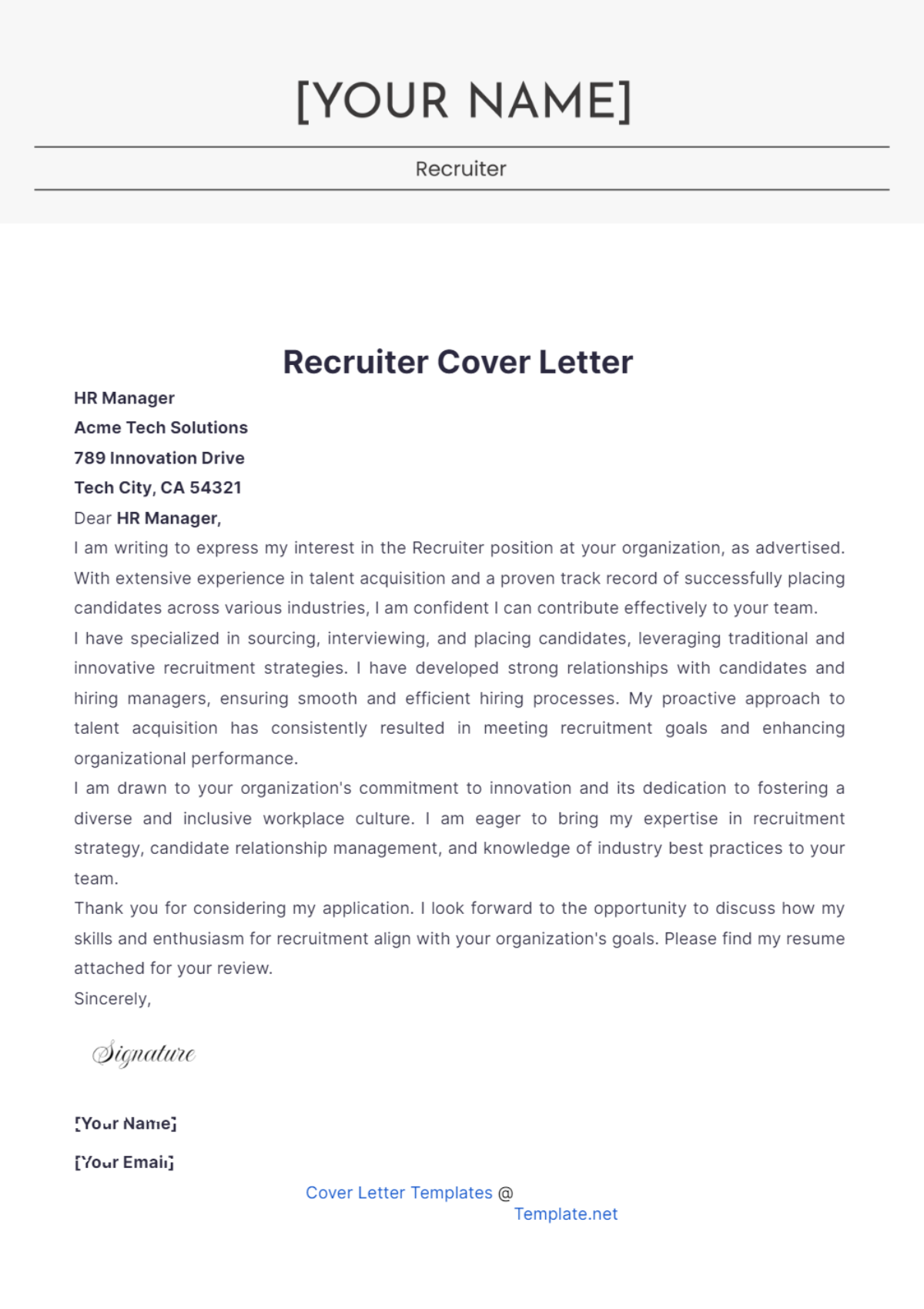 Recruiter Cover Letter - Edit Online & Download