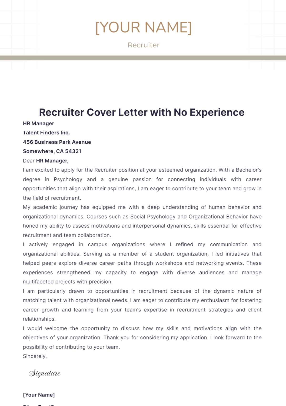 Recruiter Cover Letter with No Experience - Edit Online & Download