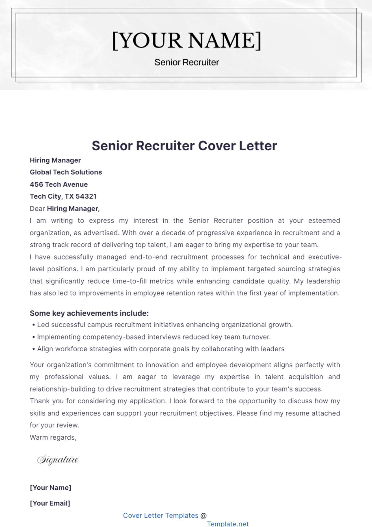 Senior Recruiter Cover Letter - Edit Online & Download