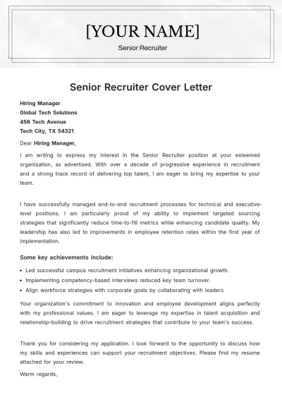 Free Senior Recruiter Cover Letter to Edit Online