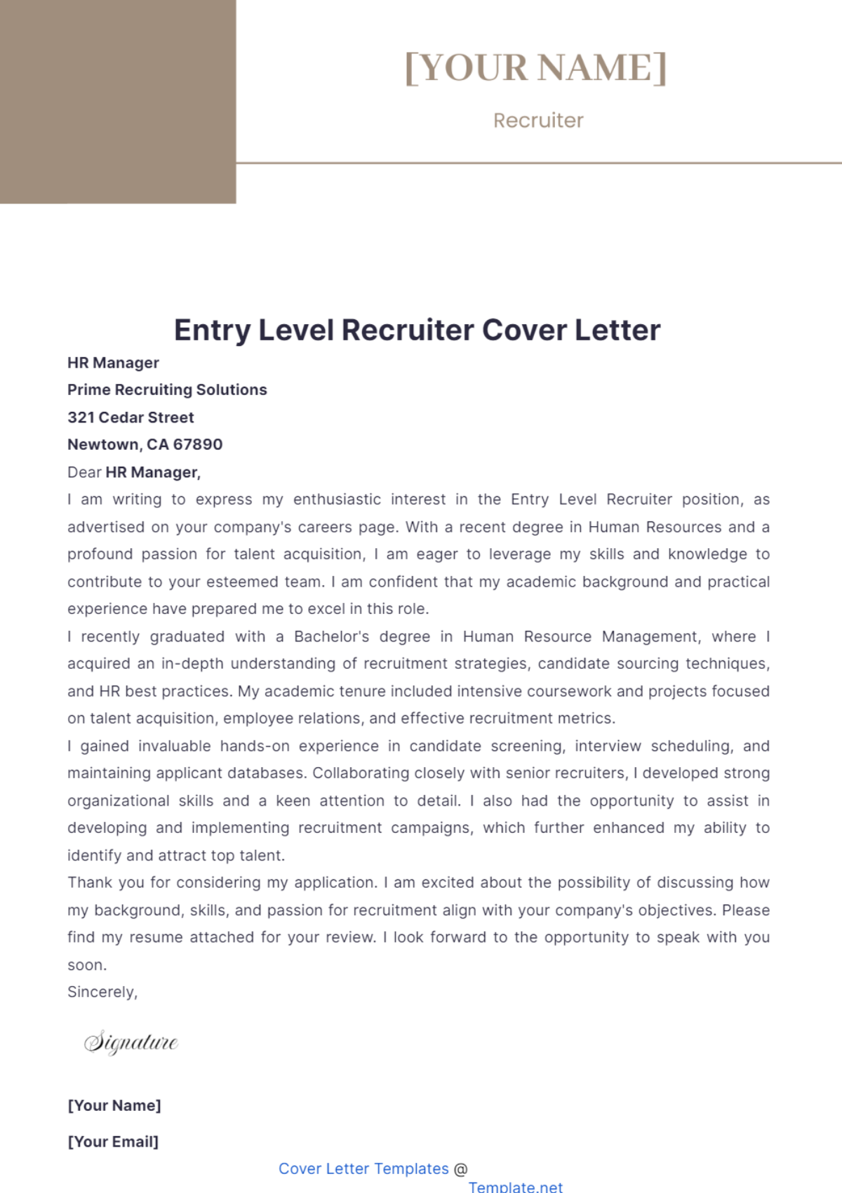 Entry Level Recruiter Cover Letter - Edit Online & Download