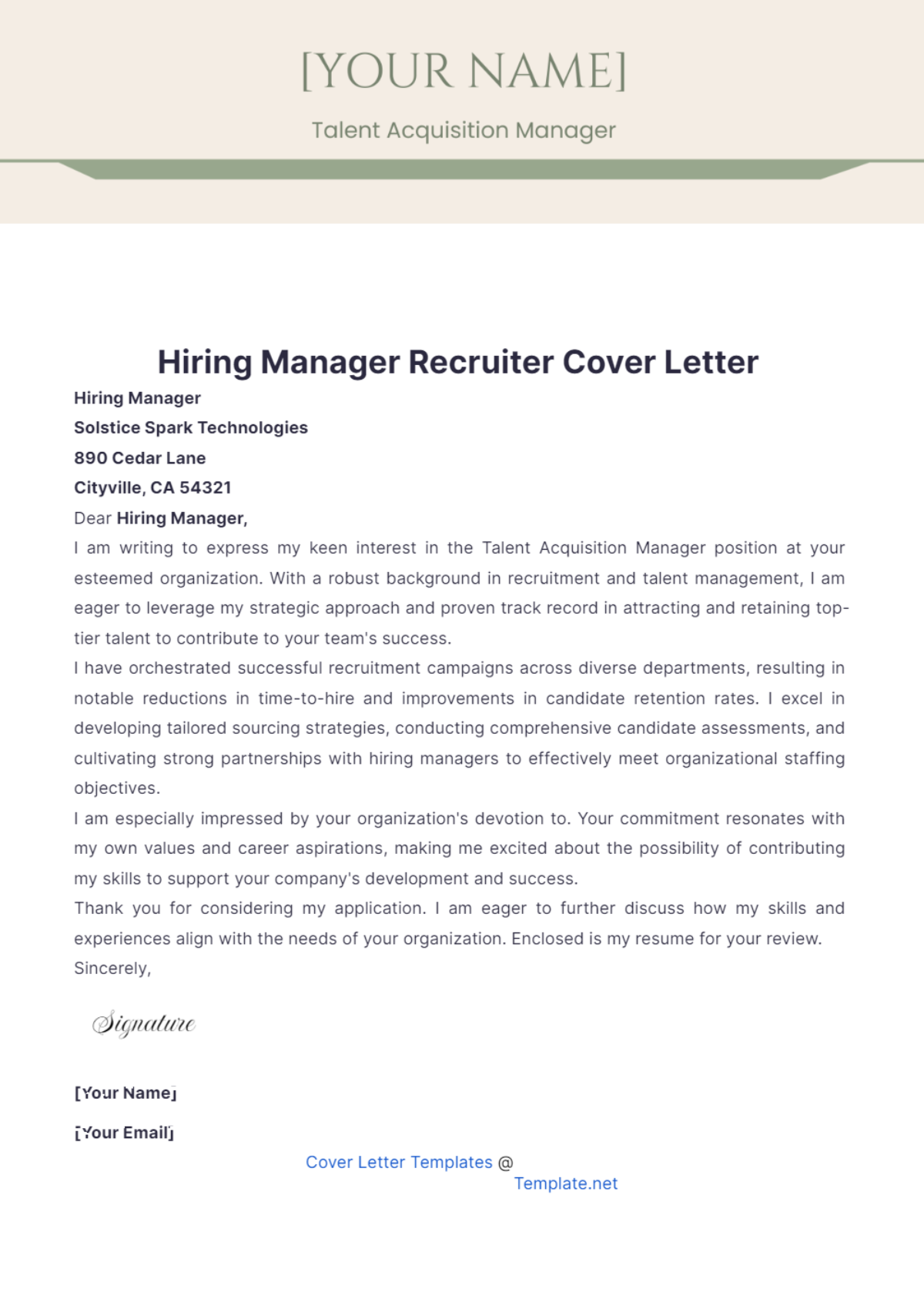 Hiring Manager Recruiter Cover Letter - Edit Online & Download