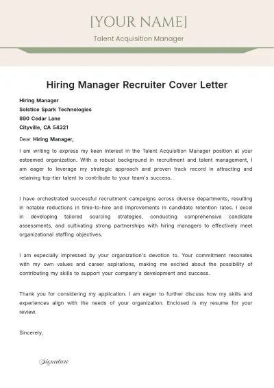 Free Hiring Manager Recruiter Cover Letter to Edit Online