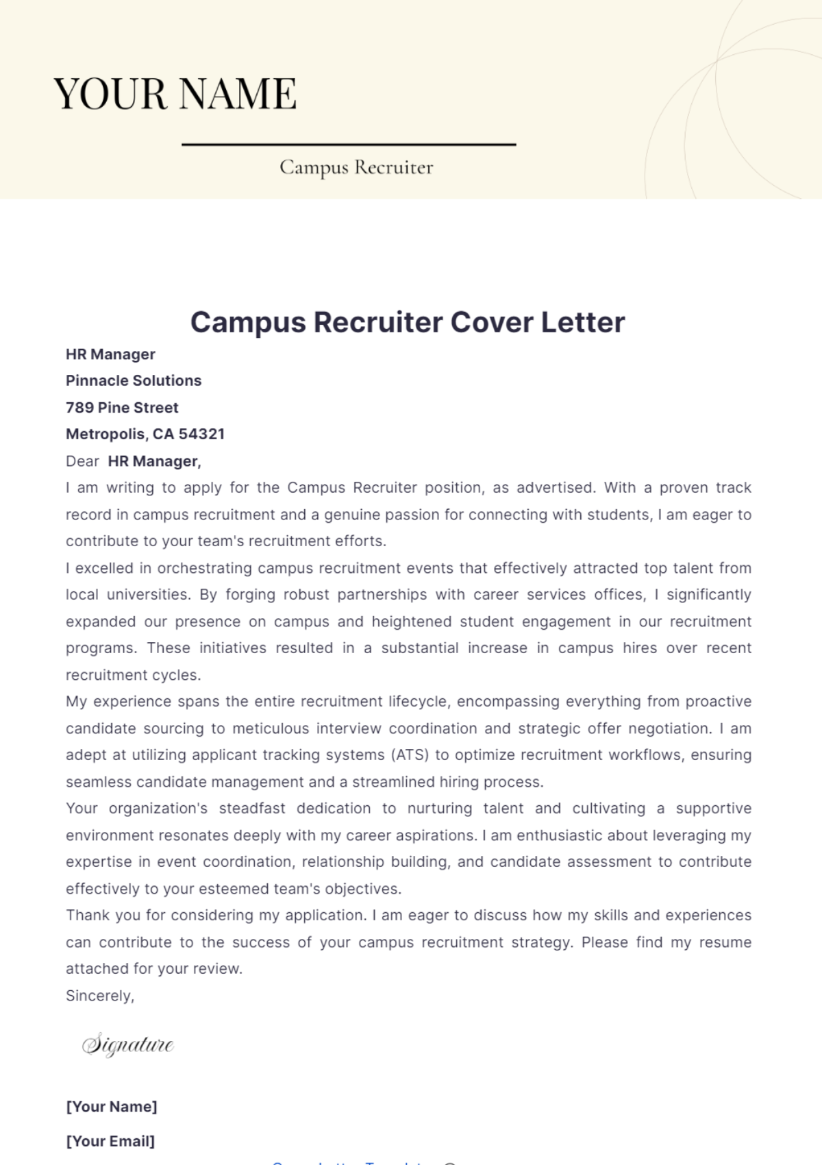 Campus Recruiter Cover Letter - Edit Online & Download