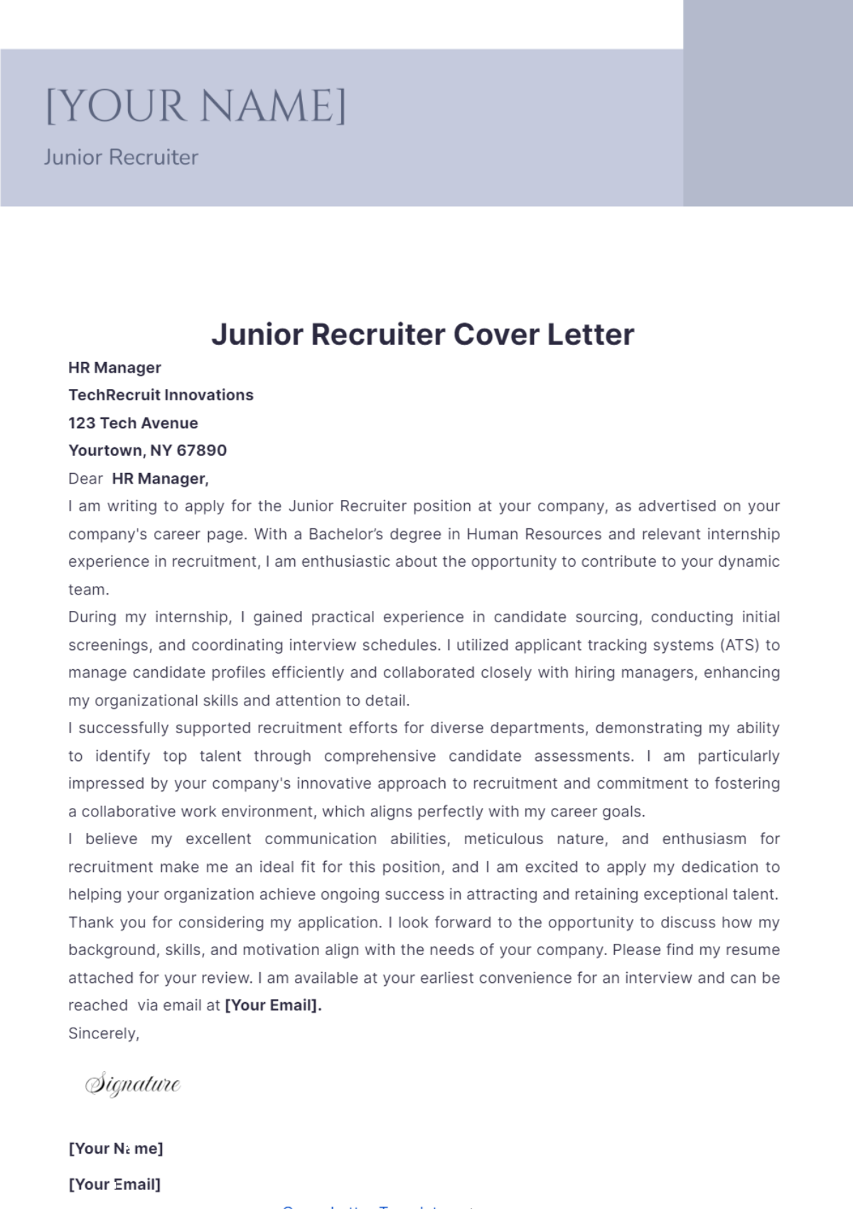 Junior Recruiter Cover Letter - Edit Online & Download