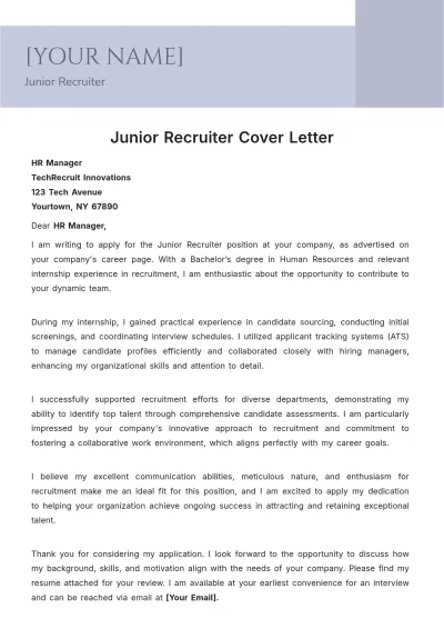 Free Junior Recruiter Cover Letter to Edit Online
