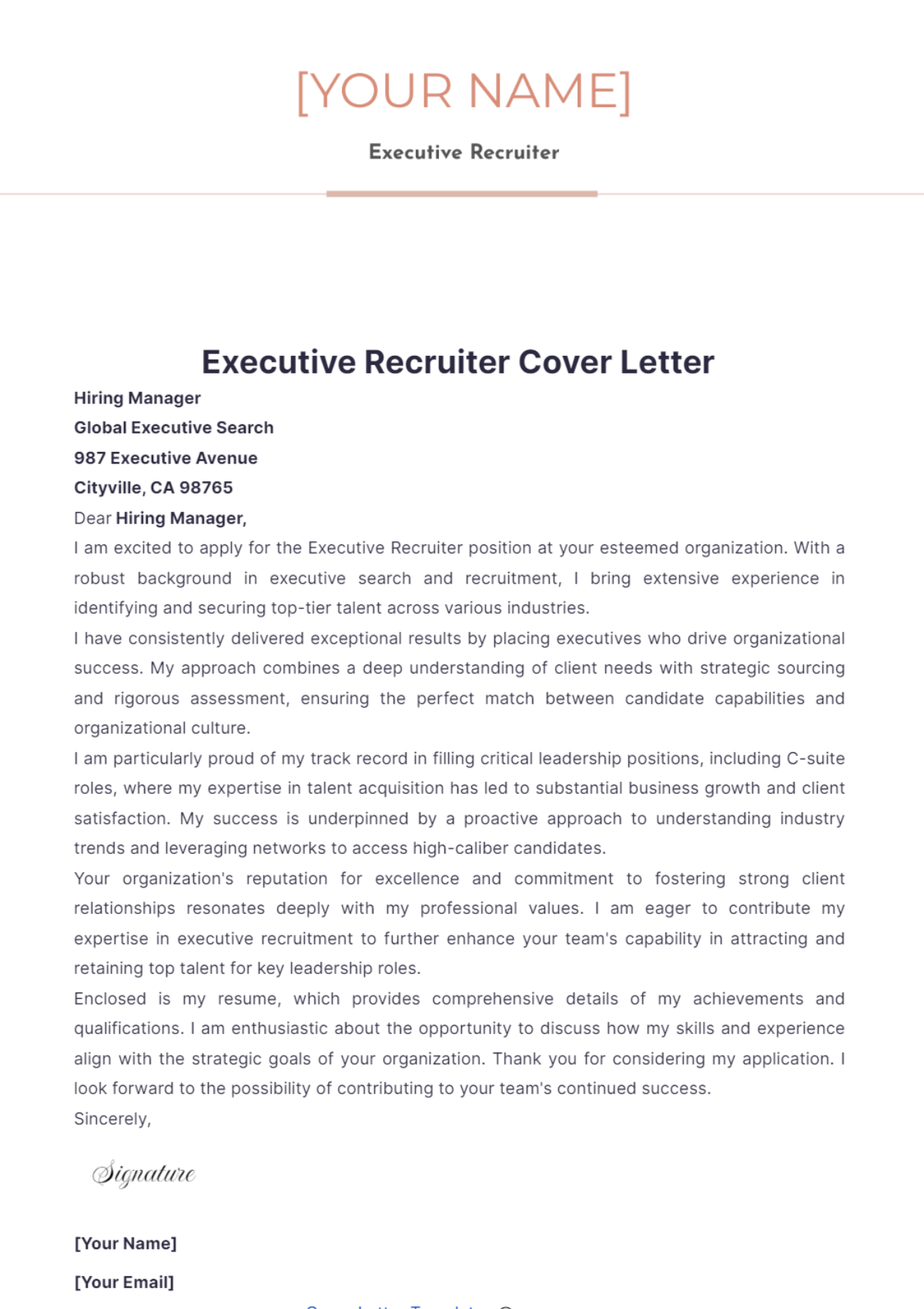 Free Executive Recruiter Cover Letter Template