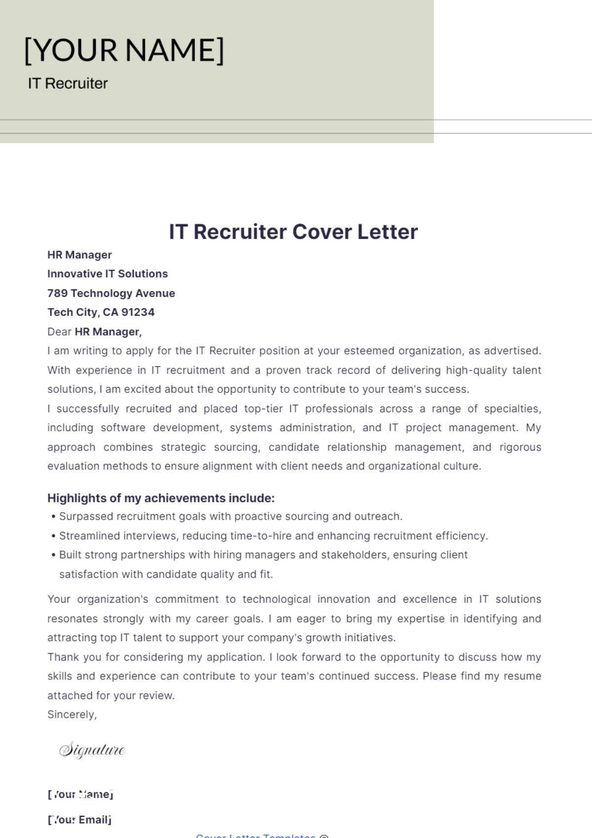 IT Recruiter Cover Letter - Edit Online & Download