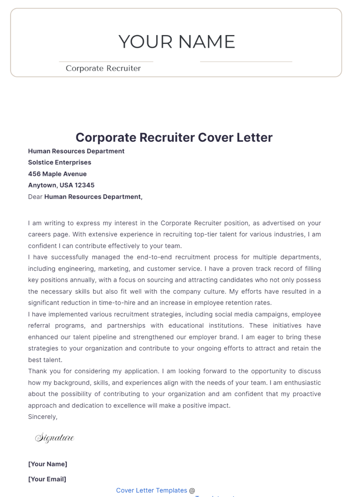 Corporate Recruiter Cover Letter - Edit Online & Download