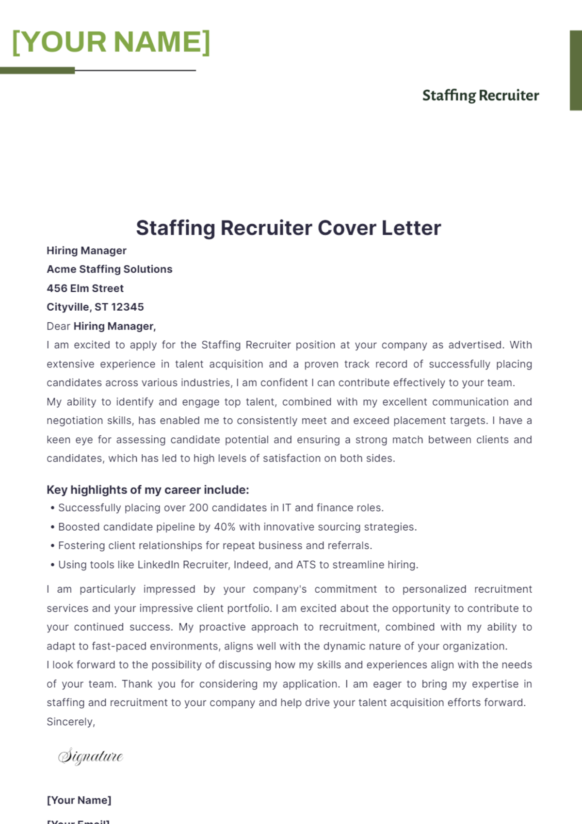 Staffing Recruiter Cover Letter - Edit Online & Download