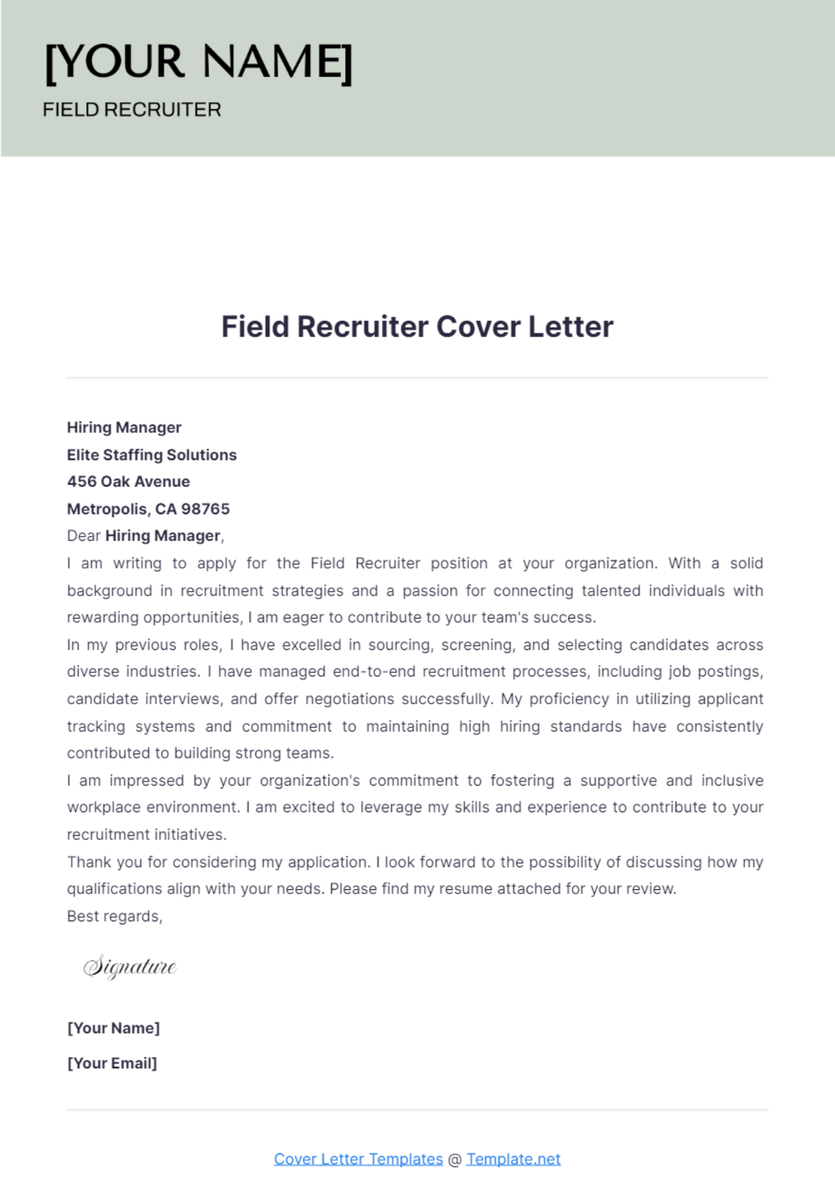 Field Recruiter Cover Letter - Edit Online & Download