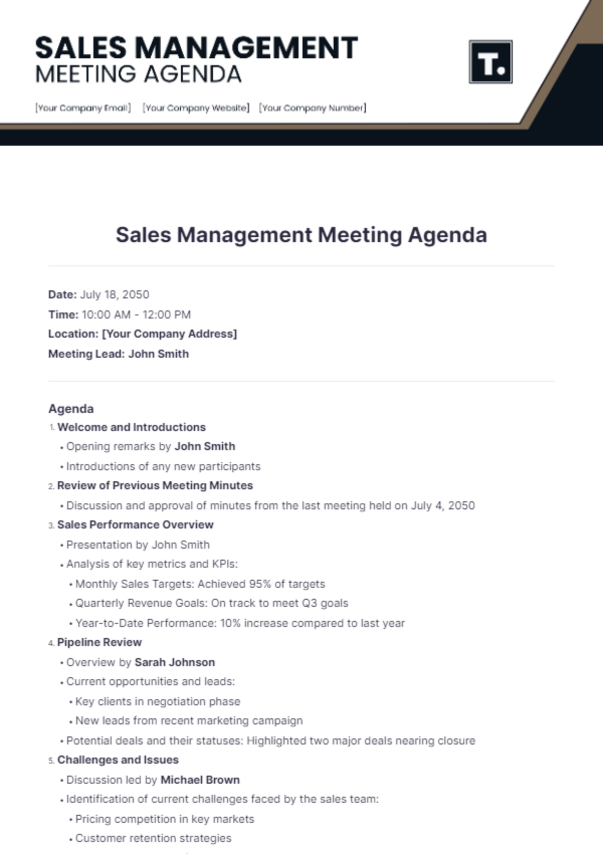 Sales Management Meeting Agenda Template - Edit Online & Download