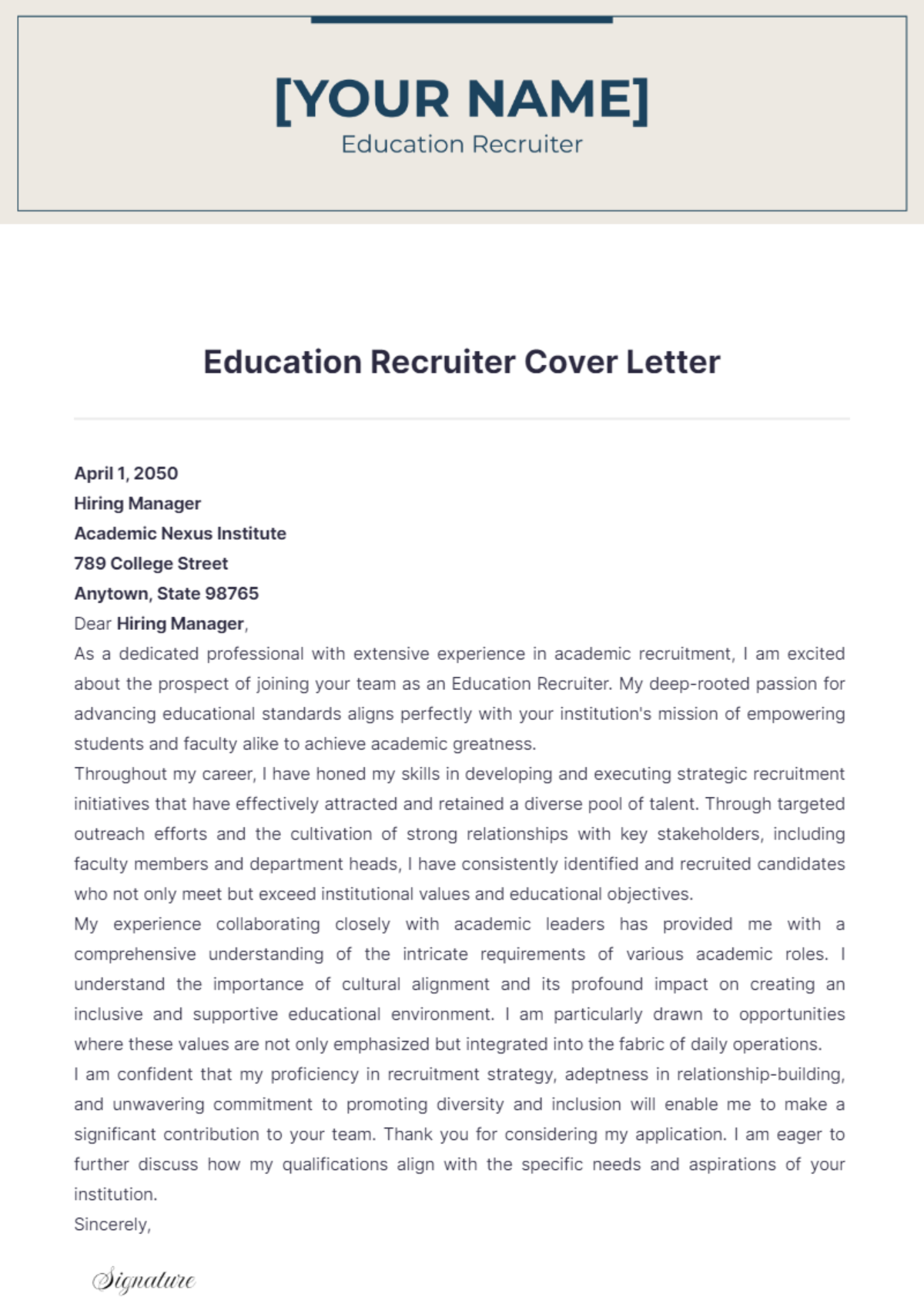 Education Recruiter Cover Letter - Edit Online & Download