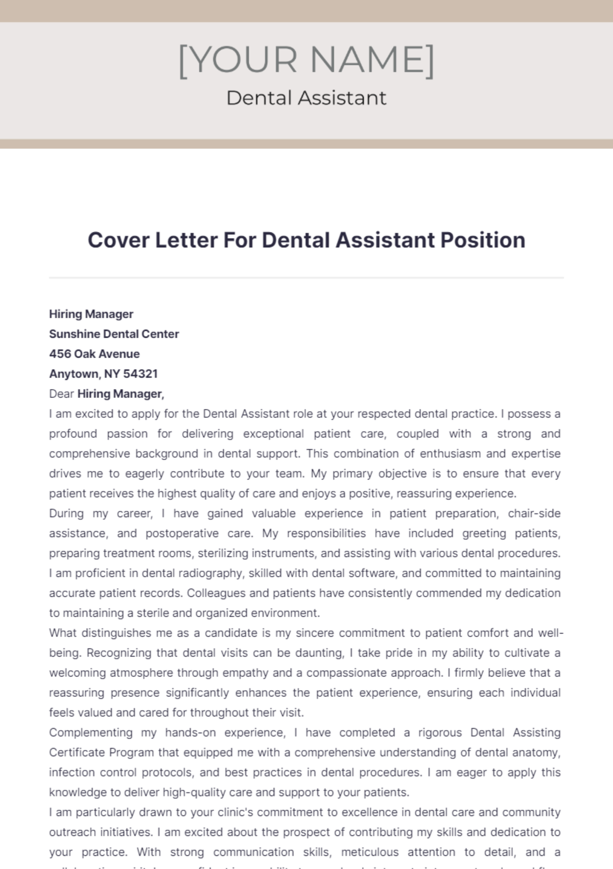 Cover Letter For Dental Assistant Position - Edit Online & Download