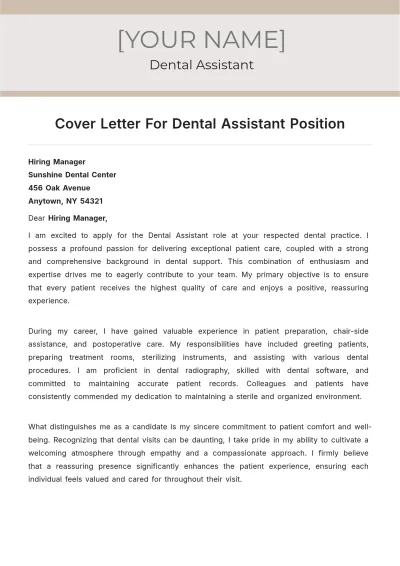 Free Cover Letter For Dental Assistant Position to Edit Online