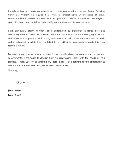 Free Cover Letter For Dental Assistant Position to Edit Online