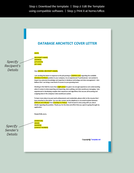Database Architect Cover Letter Template