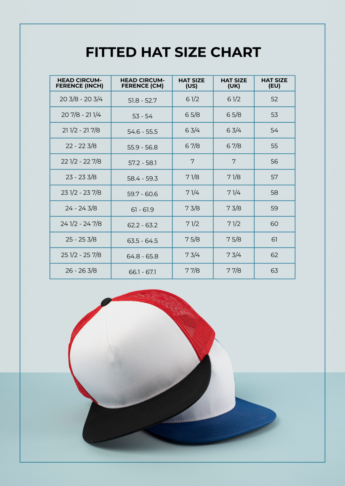 Fitted Hat Size Chart