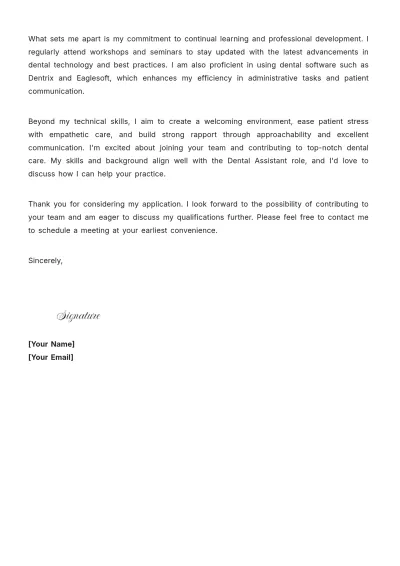 Free Cover Letter for Dental Assistant Role to Edit Online