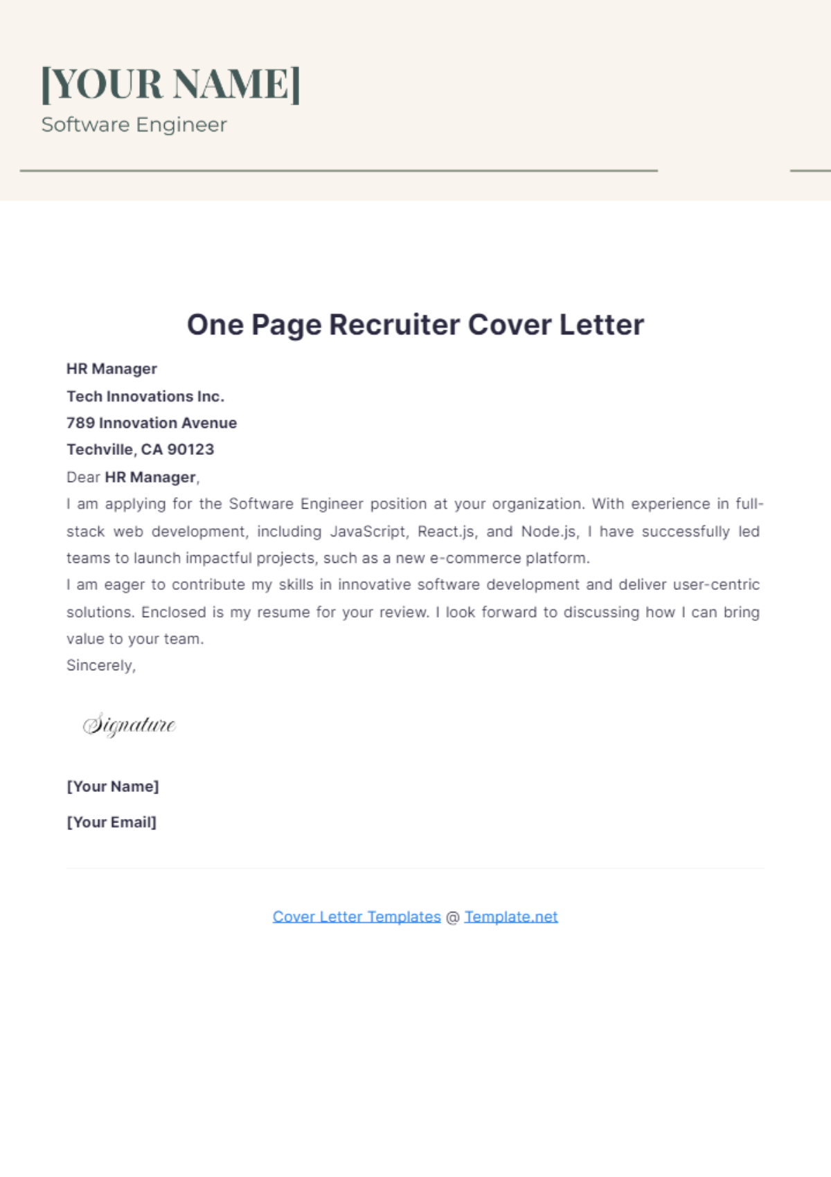 One Page Recruiter Cover Letter - Edit Online & Download