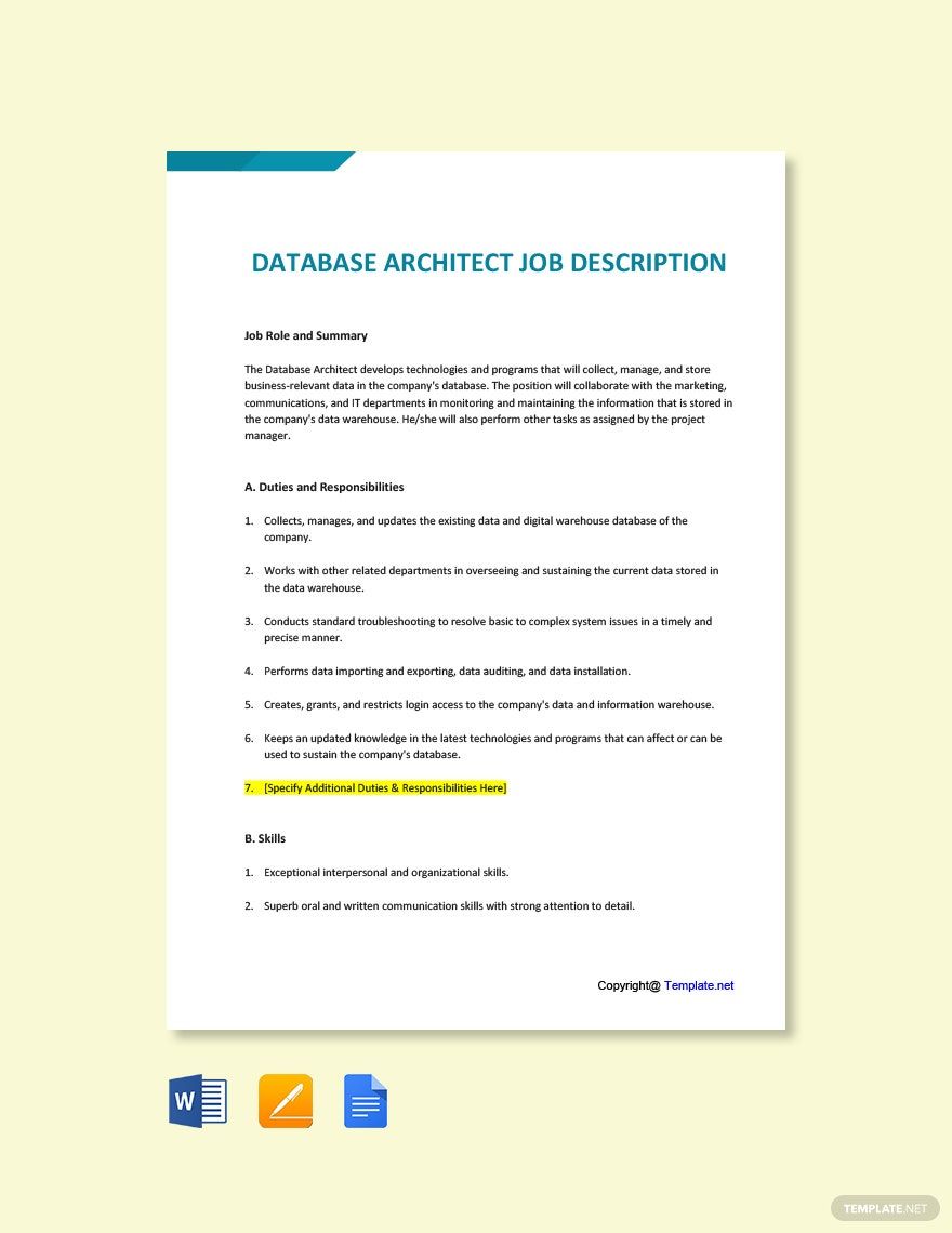 Database Architect Job Description - Google Docs, Word, Apple Pages