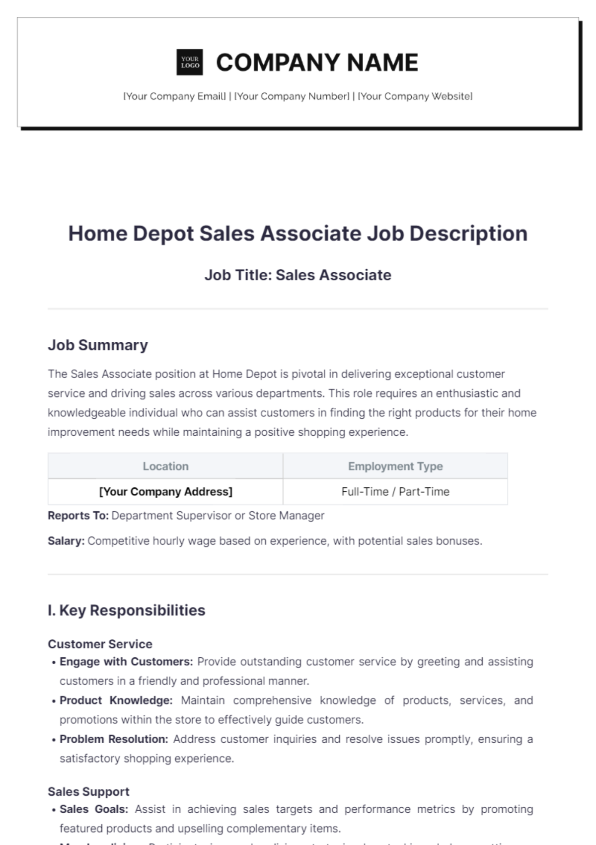 Home Depot Sales Associate Job Description