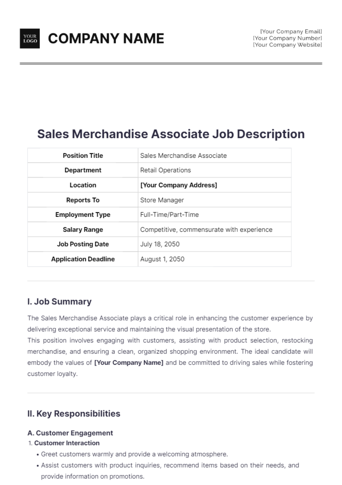 Sales Merchandise Associate Job Description