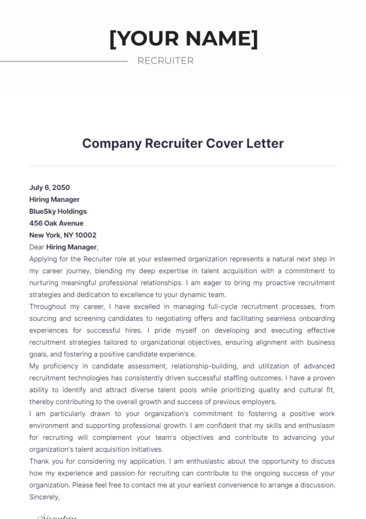 Company Recruiter Cover Letter - Edit Online & Download