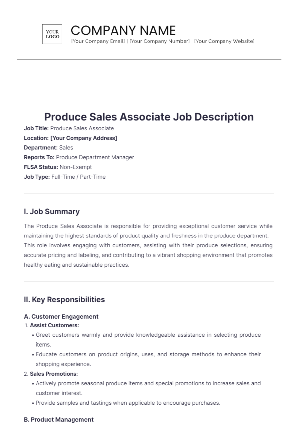 Produce Sales Associate Job Description