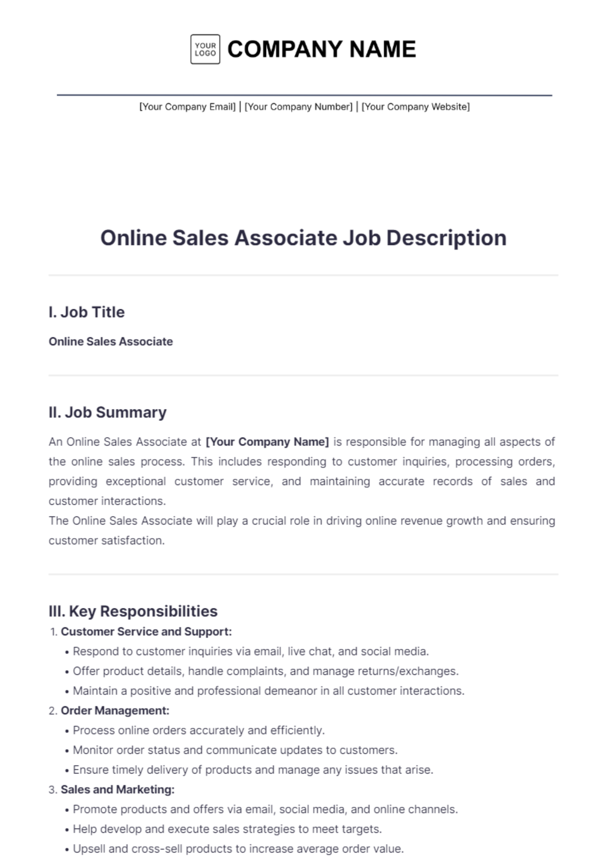 Online Sales Associate Job Description