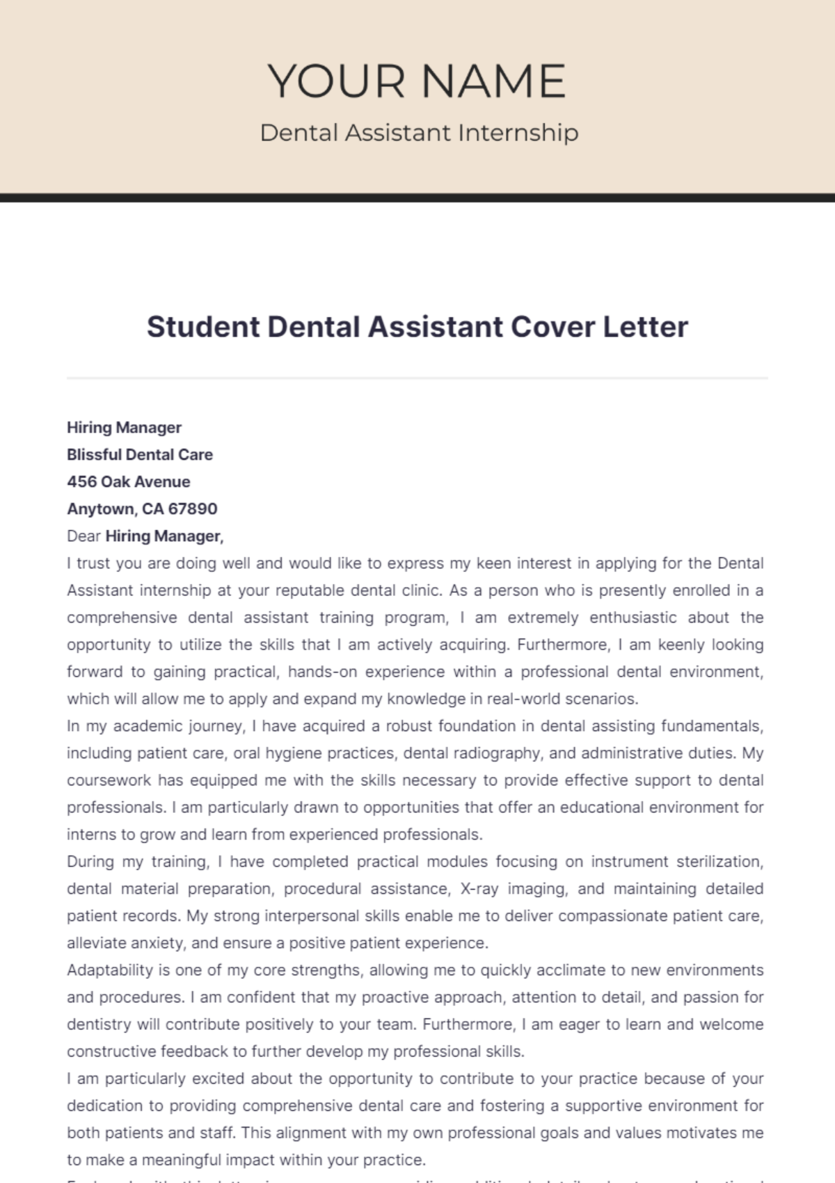 Student Dental Assistant Cover Letter - Edit Online & Download