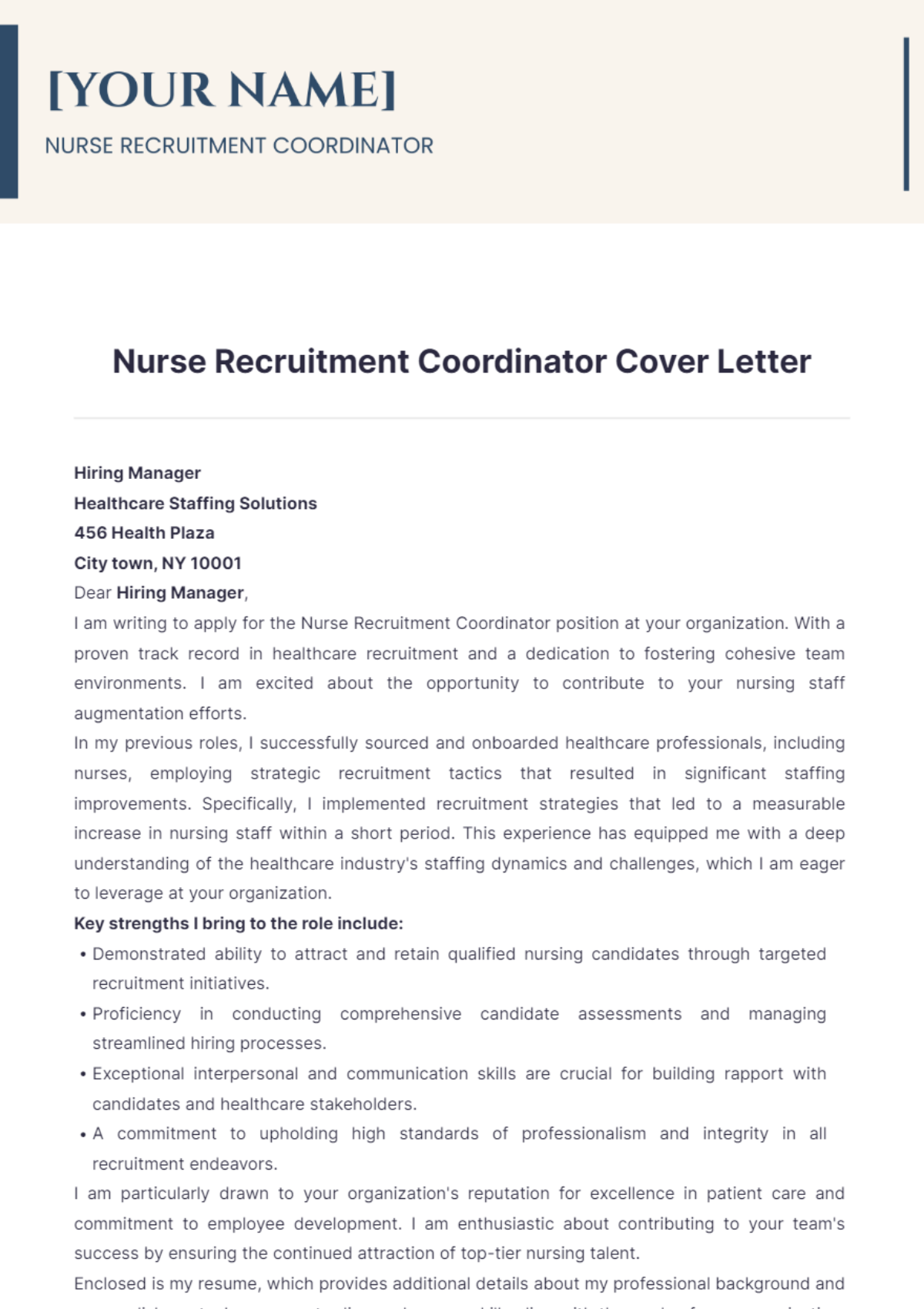 Nurse Recruitment Coordinator Cover Letter - Edit Online & Download