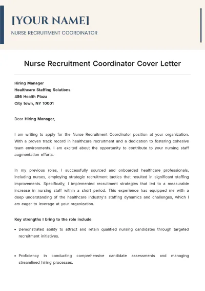 Free Nurse Recruitment Coordinator Cover Letter to Edit Online
