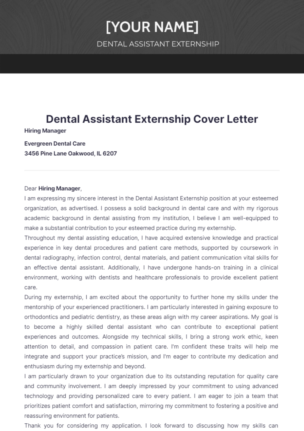 Dental Assistant Externship Cover Letter - Edit Online & Download