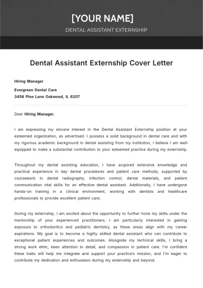 Free Dental Assistant Externship Cover Letter to Edit Online