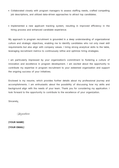 Free Program Recruiter Cover Letter to Edit Online